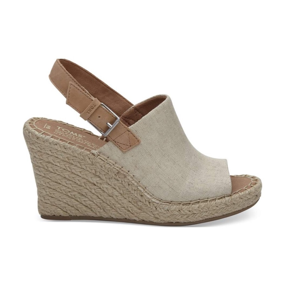 Toms Beige Canvas Espadrille Wedge Sandals with Tan Strap